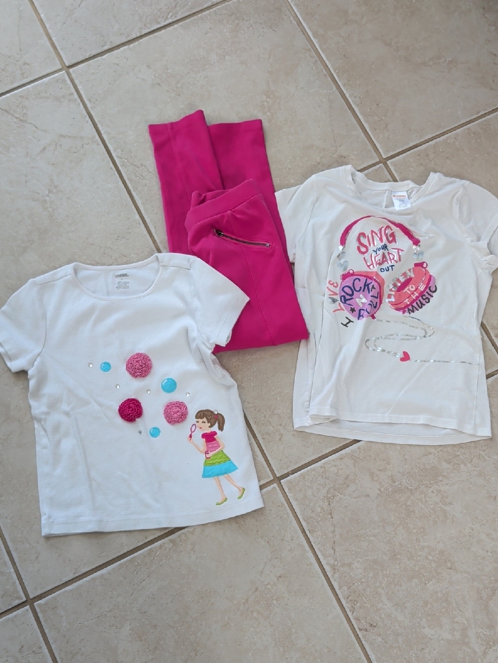 Gymboree Girls White Graphic Tee & Hot Pink Leggings Matching Set Girls Size 8